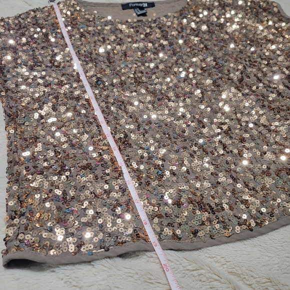 F21 Gold sequin crop top a party top, S - Picture 6 of 7